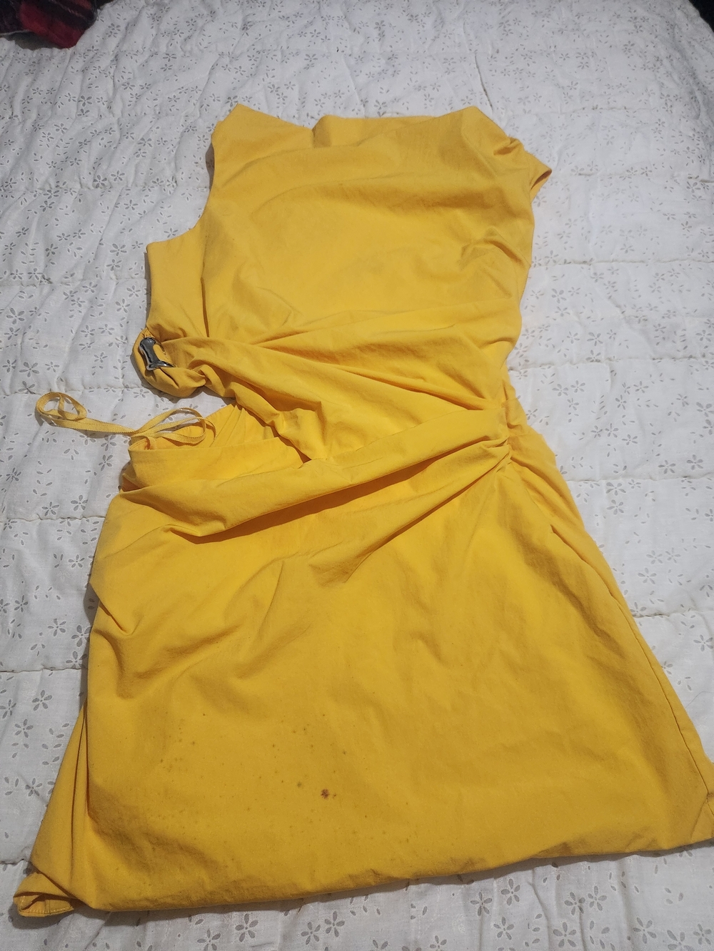 SIR the label One-Shoulder Yellow Ruched Side Dress